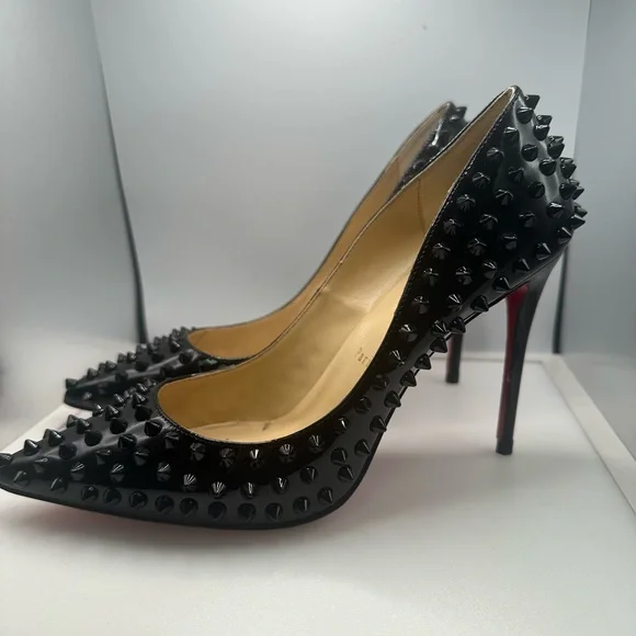 Christian Louboutin Black Patent Spiked Heels - Picture 2 of 10